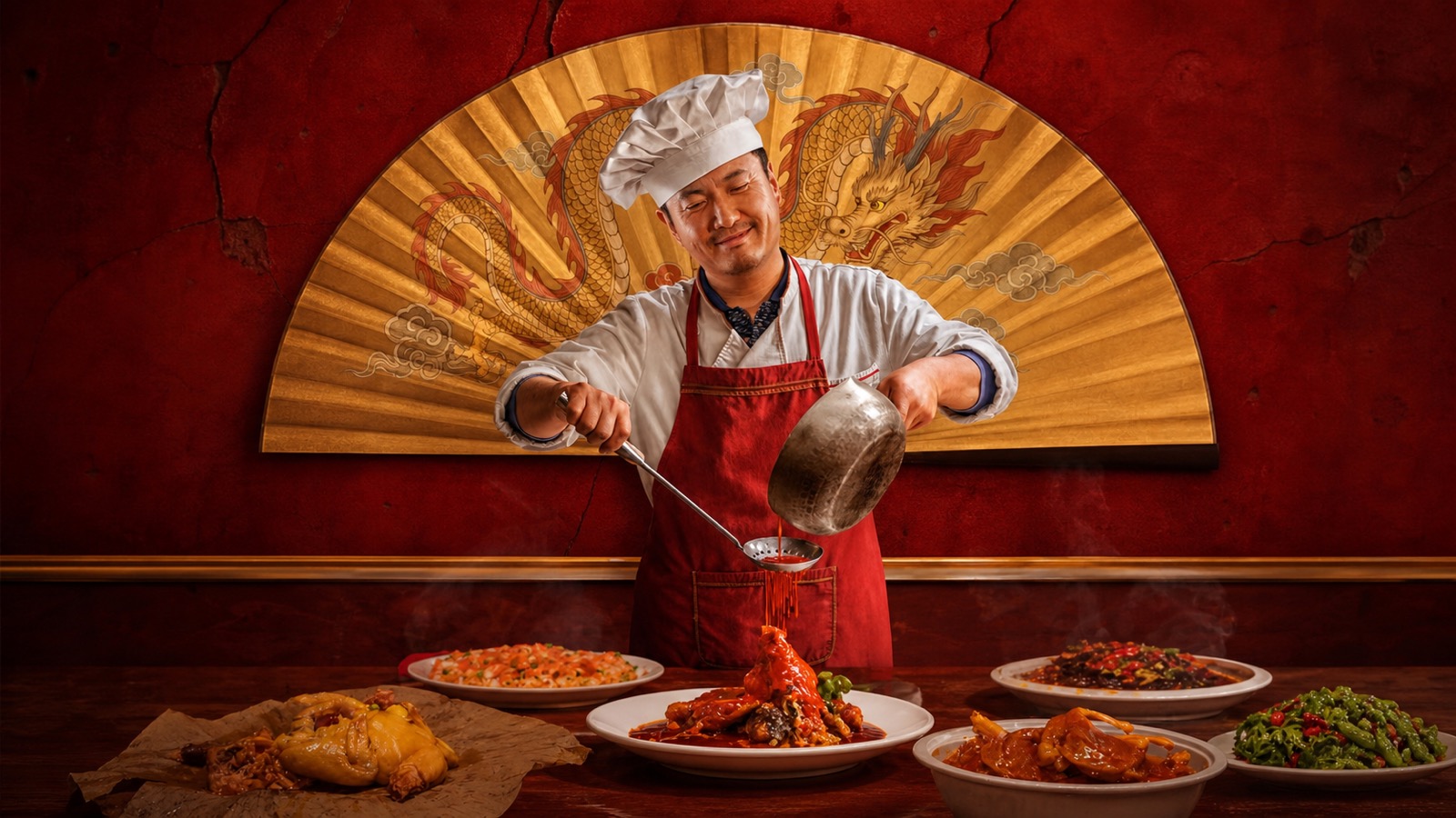 Xu Fu at the stove of the Dragon Restaurant