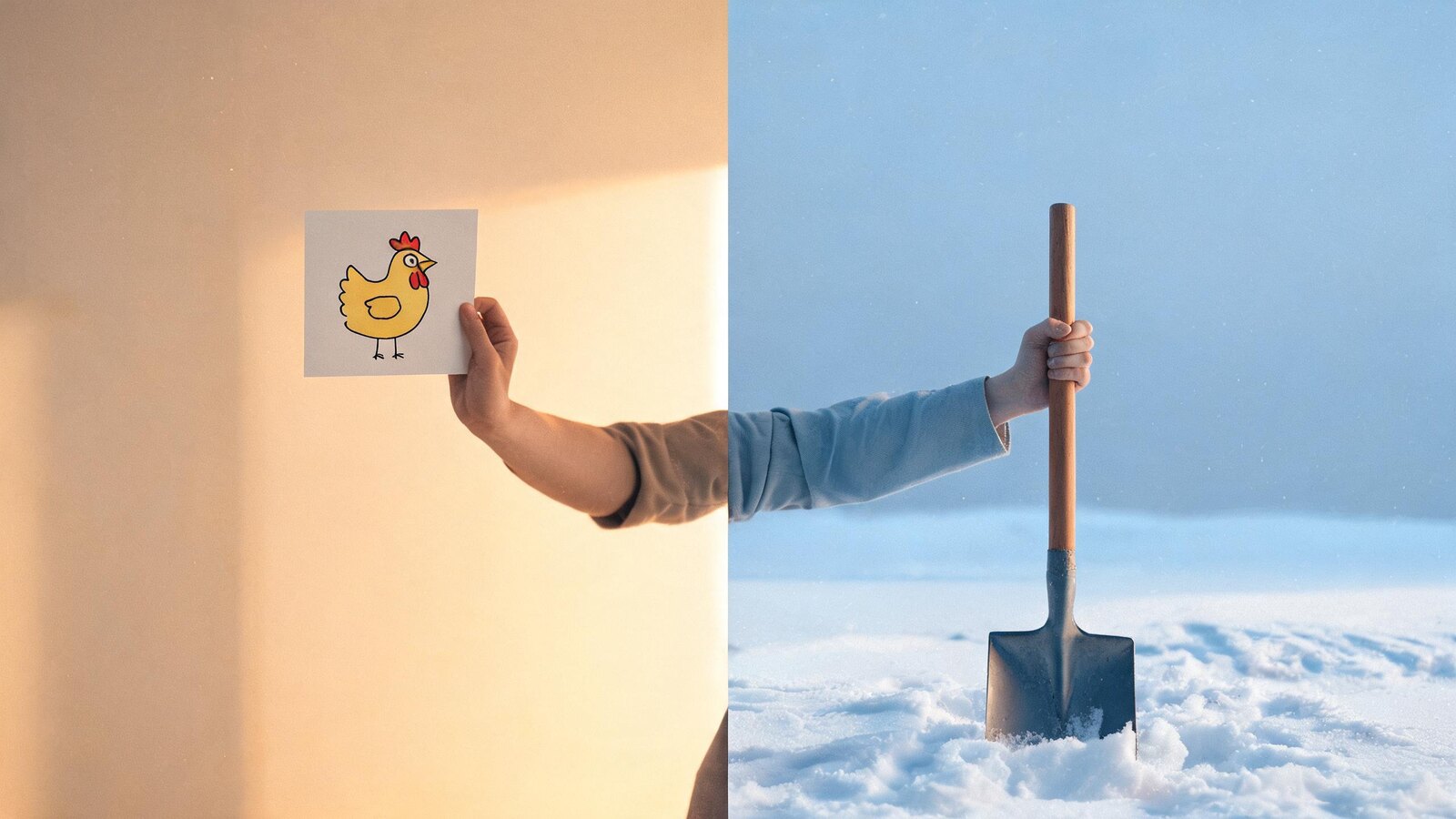 A chicken claw in the right visual field, snow in the left, and a reason invented on the spot
